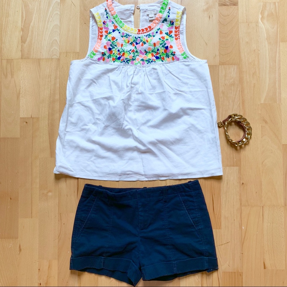 J.Crew embroidered linen-cotton tank top